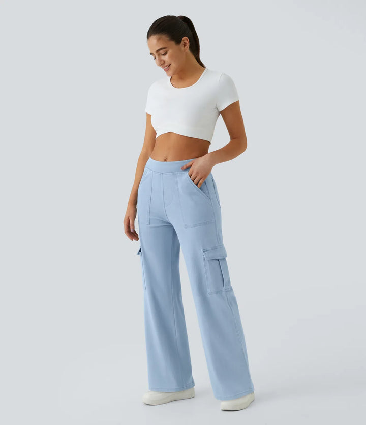 Halara Flex med medelhög midja fickor raka ben för vardag cargo jeans