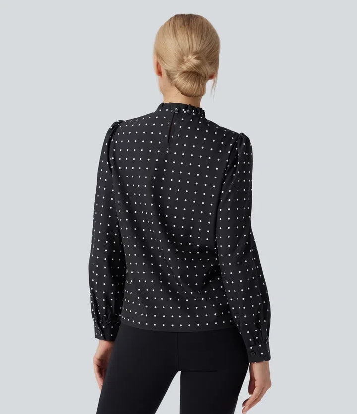 Volang halvpolo prickig blus för arbete