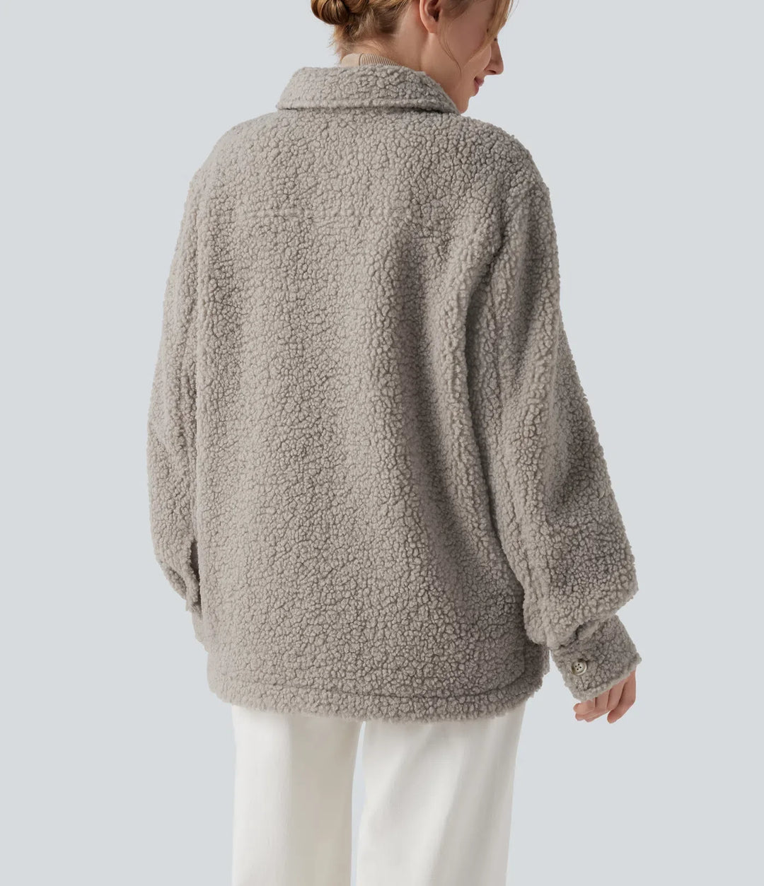 Långärmad vardaglig sherpajacka med fickor