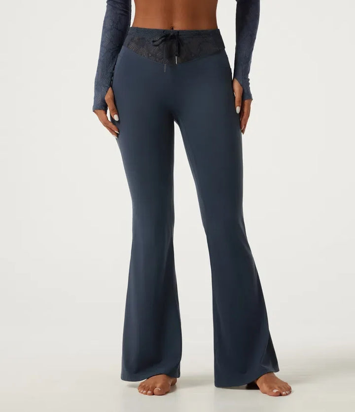Halara UltraSculpt med medelhög midja dragsko kontrastspets utsvängd yogaleggings med fickor