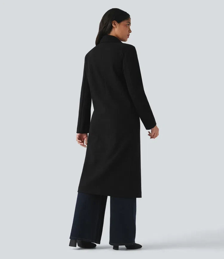 Notchkrage långärmad lång modell fleece vardaglig kappa med fickor