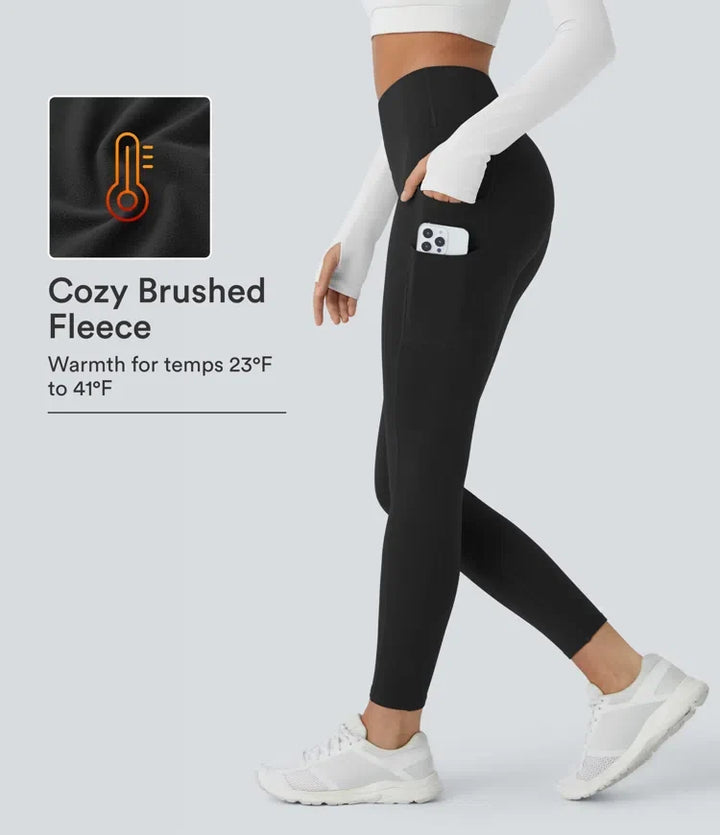 SoftlyZero mjuk plysch värmande högmidjad dubbla fickor 7/8 yogaleggings
