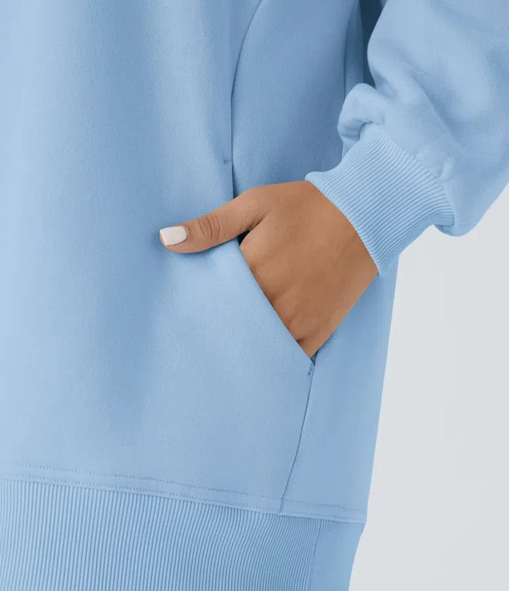 Rund halsringning långärmad ficka oversize fleece vardaglig collegetröja