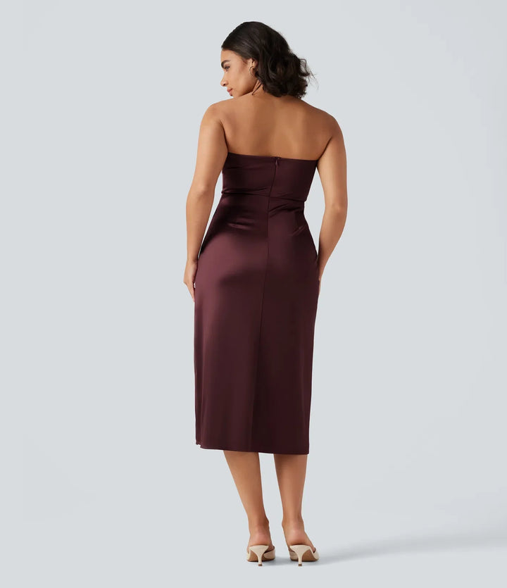 Tubmodell 2-i-1 figurnära satin midi festklänning
