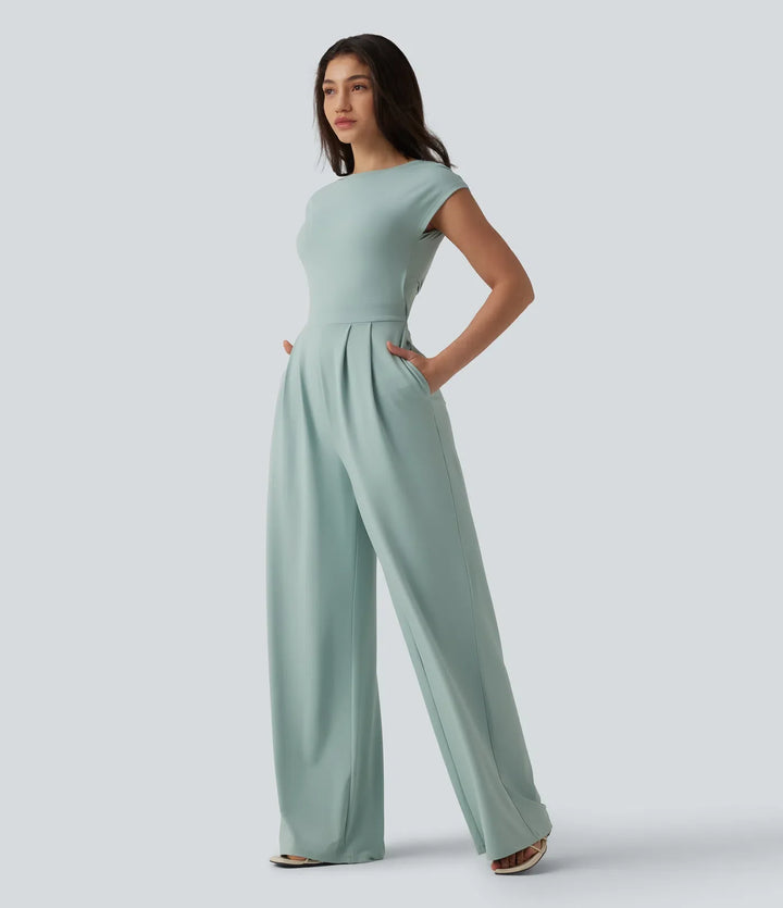 Vriden rygglös inbyggd BH vardaglig jumpsuit med fickor-Easy Peezy