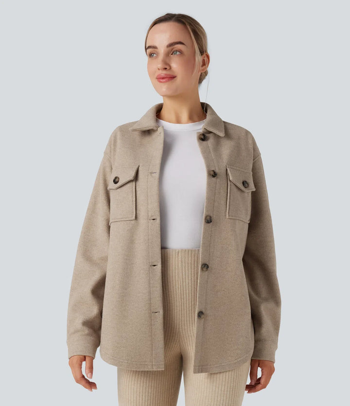 Långärmad fleece vardaglig jacka med fickor