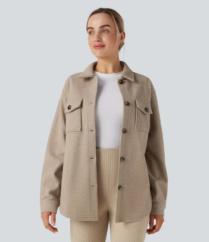 Långärmad fleece vardaglig jacka med fickor