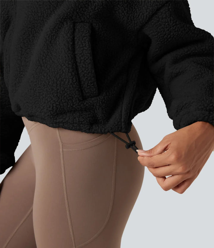 Hög hals långärmad dragkedja fleece träningsjacka med fickor