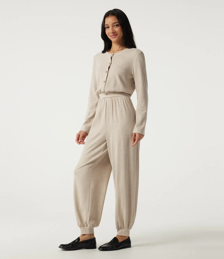 Rund hals långärmad vardaglig jumpsuit med fickor -Easy Peezy Edition
