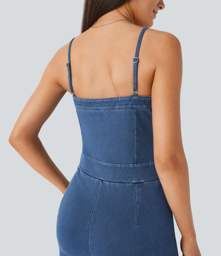 Lyckera Flex tvättad denim vardaglig jumpsuit