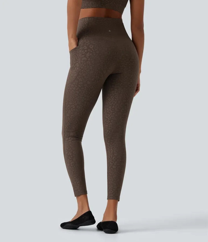Lyckera UltraSculpt leopardmönster högmidjad magkontroll yogaleggings med fickor