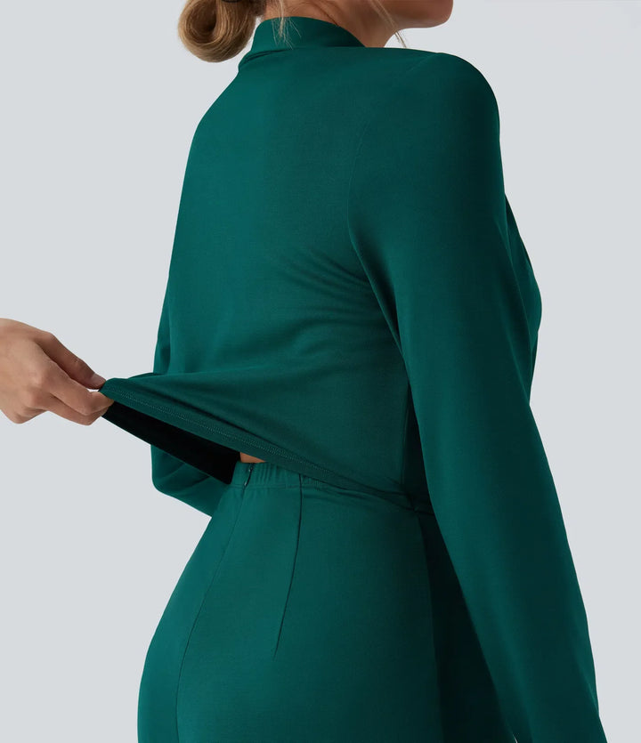 V-ringad långärmad bältad jumpsuit med fickor-Easy Peezy