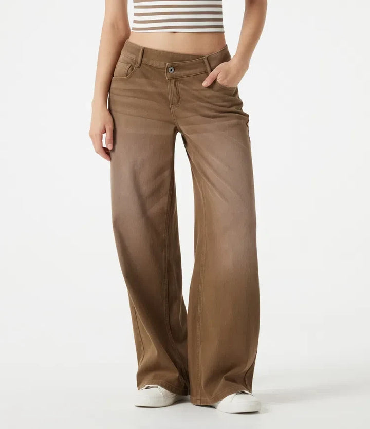 Halara Flex asymmetrisk med låg midja vida ben färgglad tvättad vardagsjeans med fickor