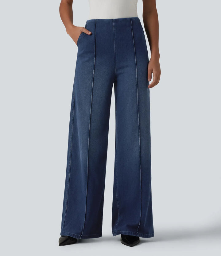 Lyckera Flex högmidjad vida ben arbete jeans med fickor