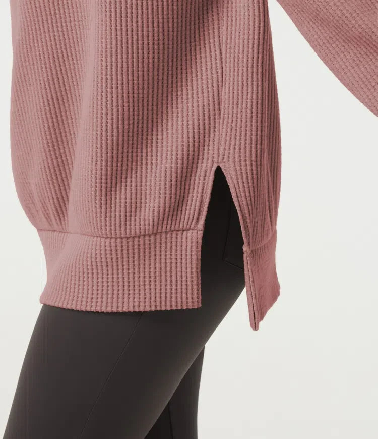 Rund hals långärmad slits fåll vardaglig sweatshirt