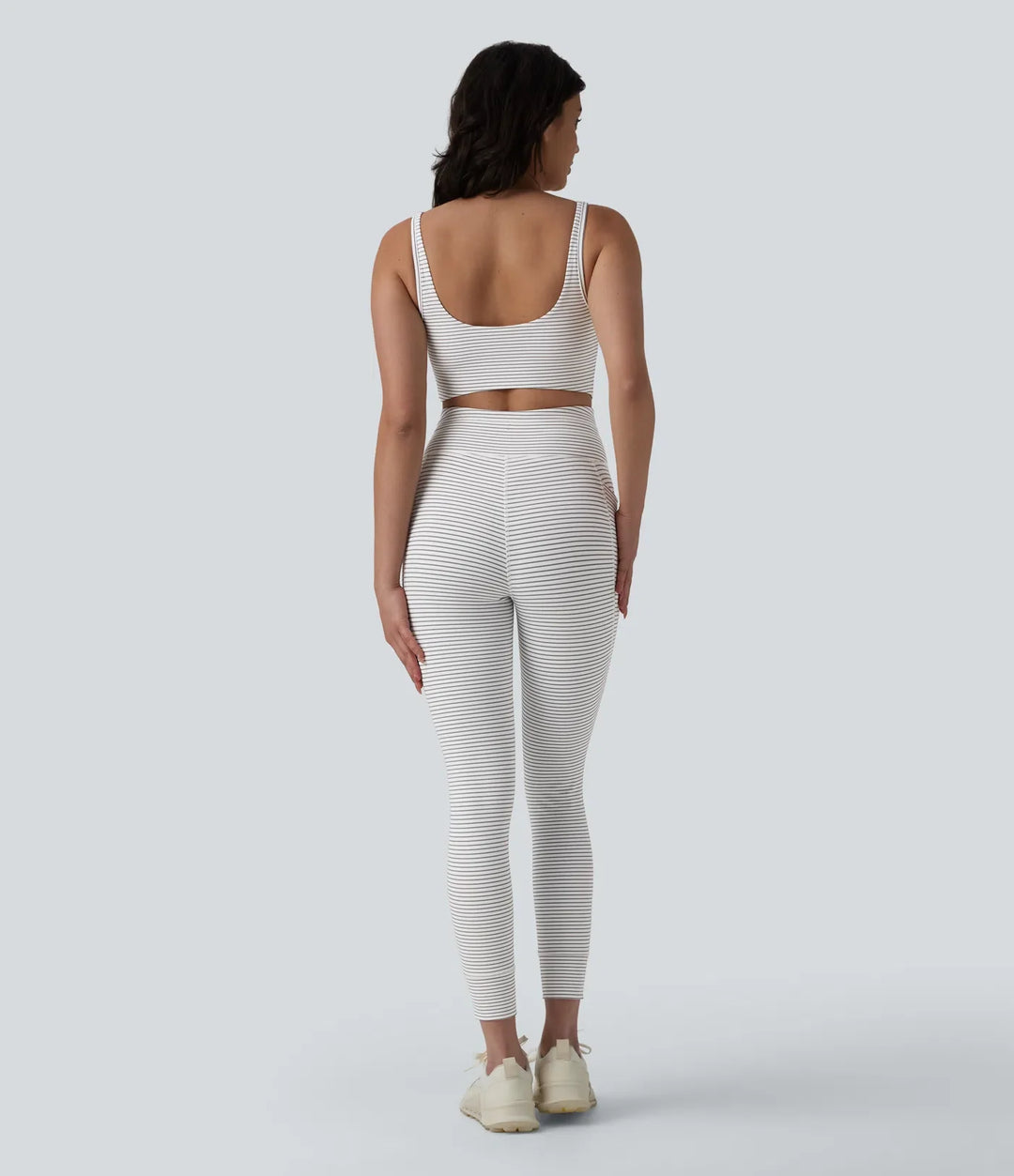 U-ringad skuren-ut dragsko magkontroll randig yoga jumpsuit med fickor-Easy Peezy Edition