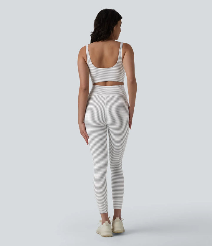 U-ringad skuren-ut dragsko magkontroll randig yoga jumpsuit med fickor-Easy Peezy Edition