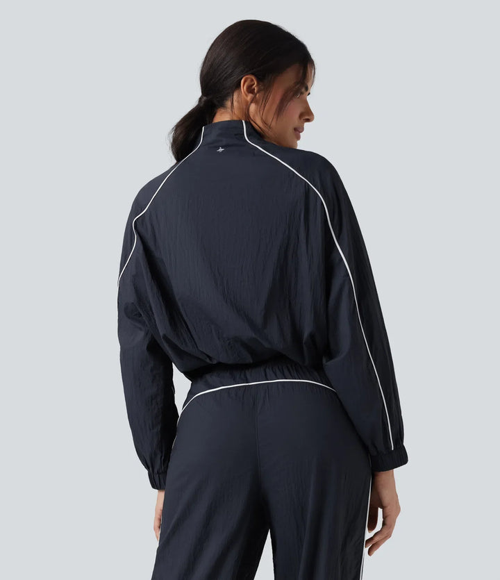 Lätt slitstark vattenavvisande färgblock halv dragkedja oversized vandringsjacka
