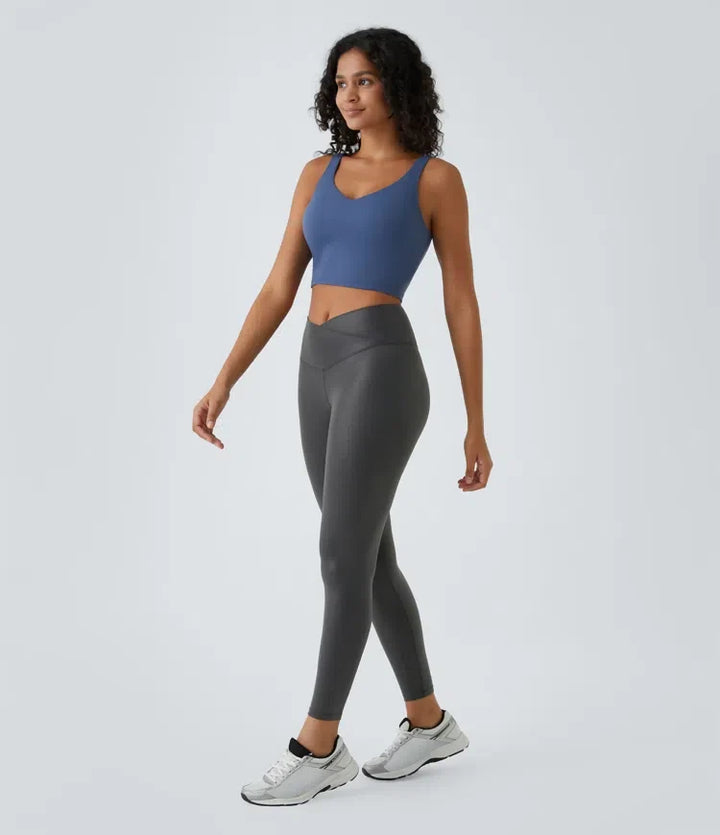 SoftlyZero konstläder omlottmodell med ficka folietryck stretchig vardagsleggings