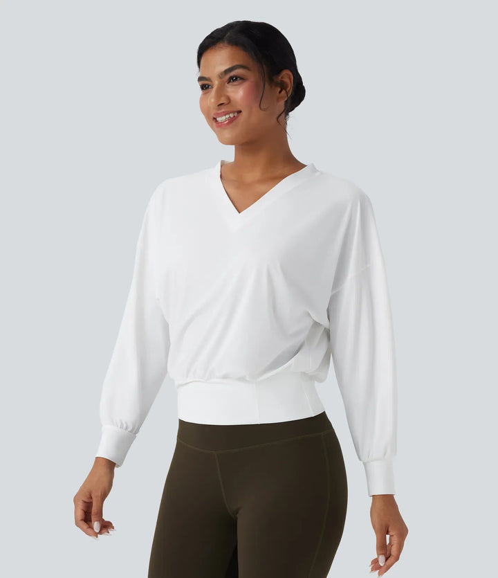 V-ringad oversized snabbtorkande yogasporttopp