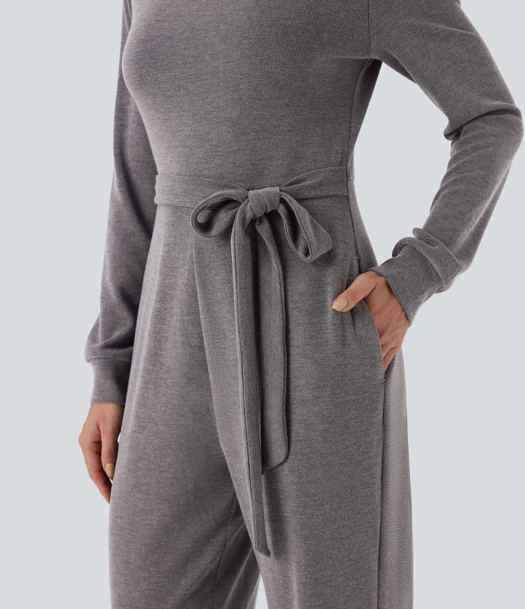 Bara axlar långärmad knyt vardaglig jumpsuit med fickor