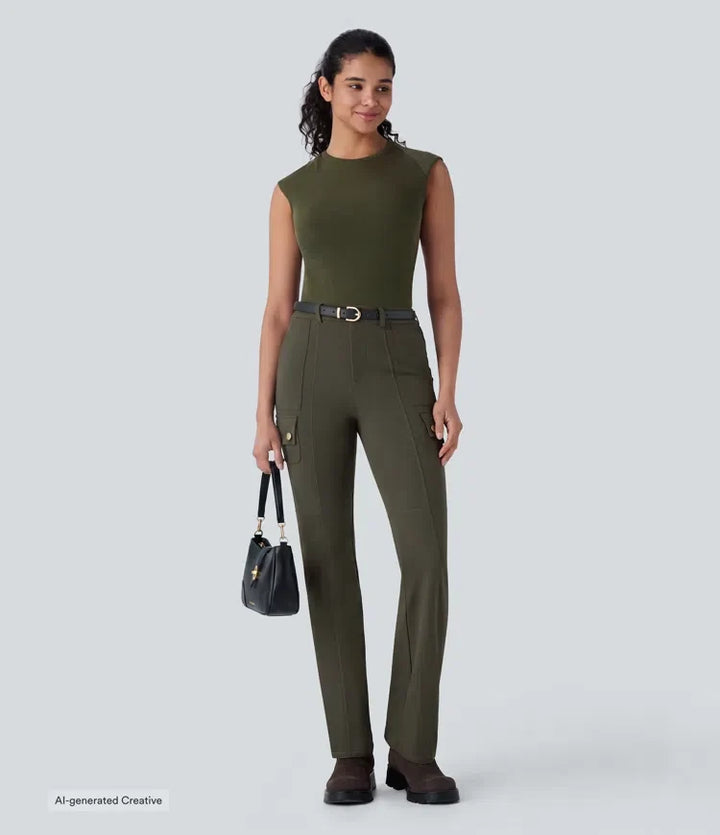 DayStretch medelhög midja fickor vandring cargo bootcut byxor