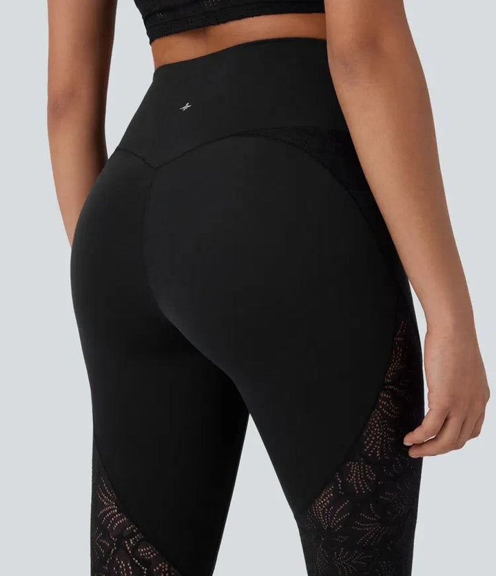 SoftlyZero högmidjad crossover ficka kontrastspets 7/8 yogaleggings