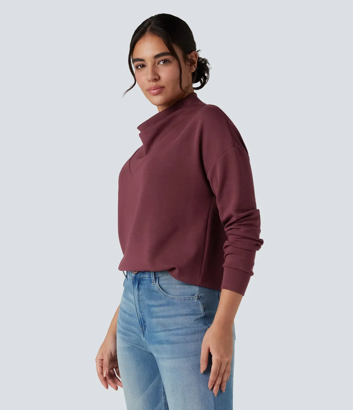 SpacerTek draperad hals långärmad vardaglig sweatshirt