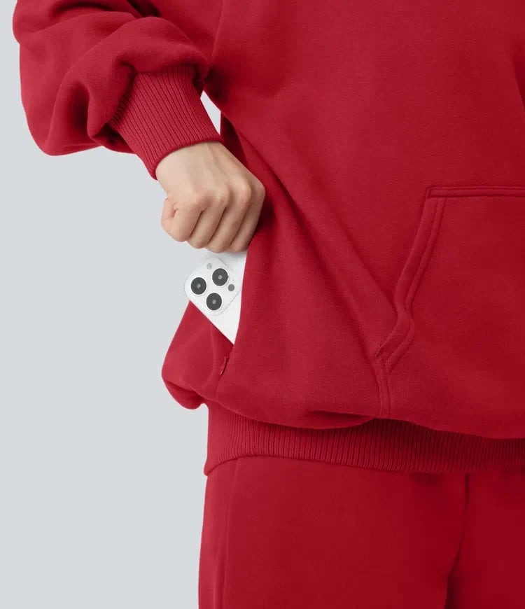 Med huva långärmad fleece vardaglig bomull sweatshirt med fickor