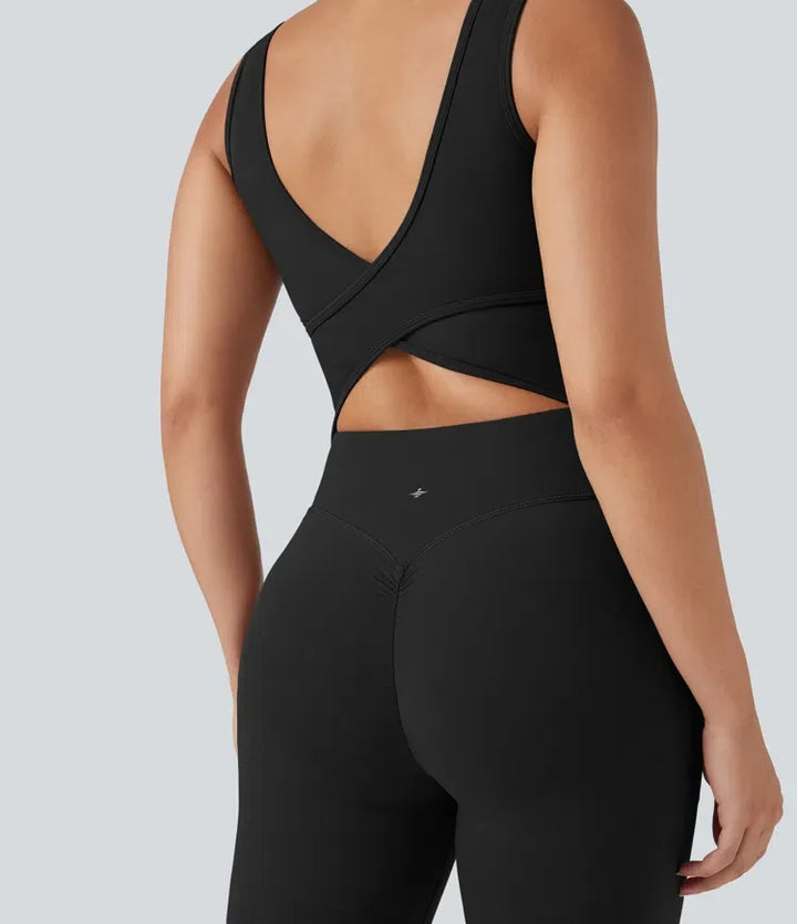 Halara UltraSculpt V-ringning magkontroll rumplyftande träning jumpsuit med fickor