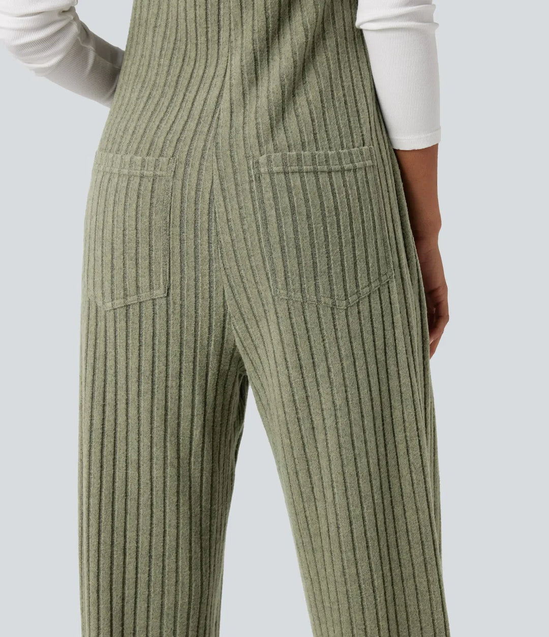 Ribbstickad justerbara axelband vardaglig joggers overall med fickor