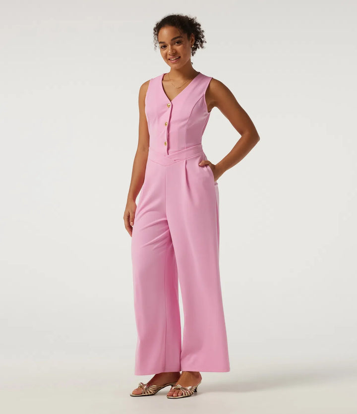 V-ringad ärmlös vida ben arbetsjumpsuit med fickor - Easy Peezy Edition