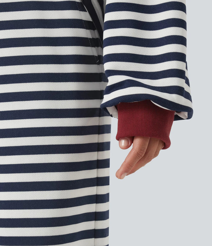 Rund hals långärmad randig avkoppling sweatshirt