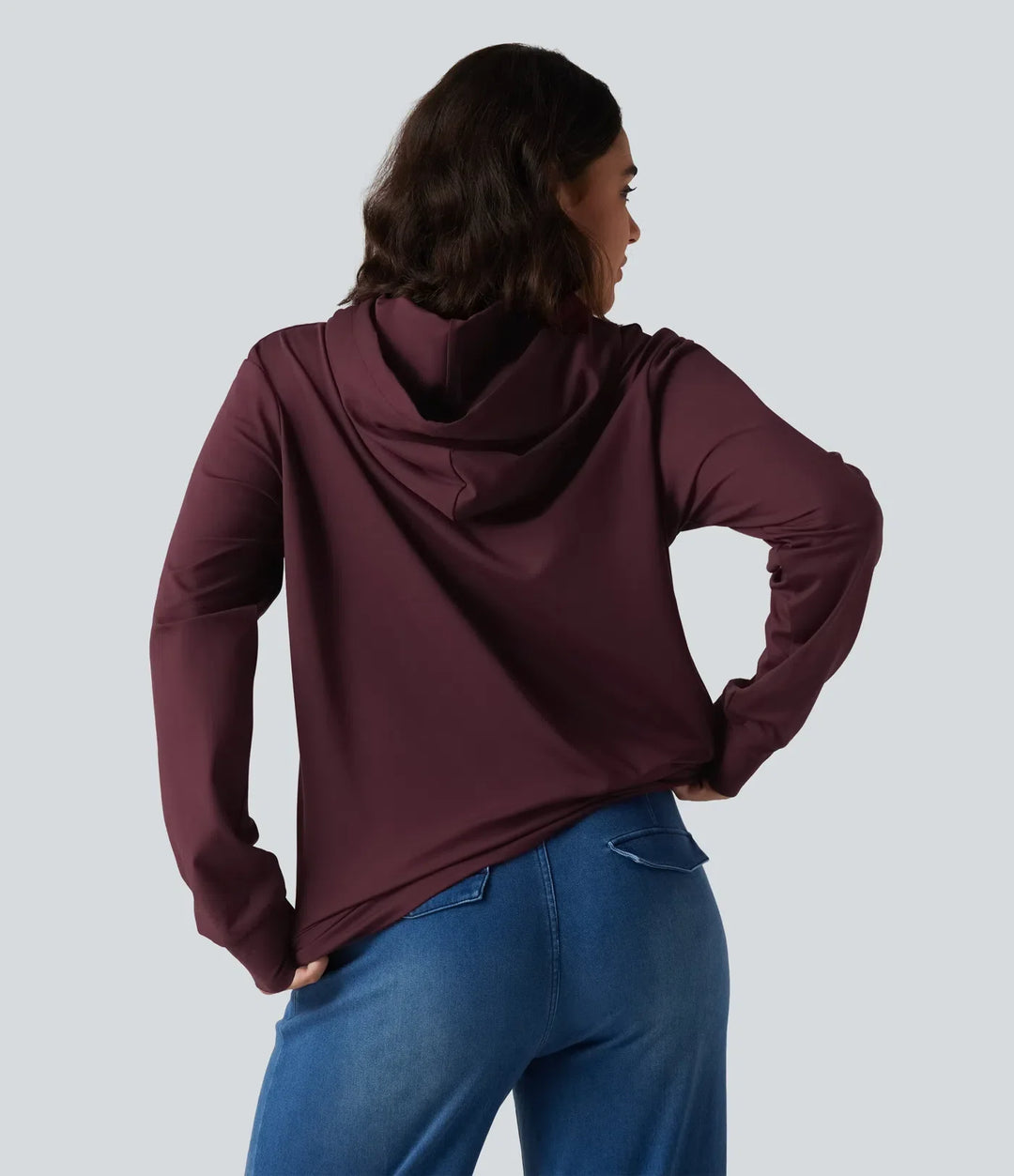 Med huva långärmad avkoppling sweatshirt med ficka