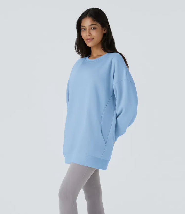 Rund halsringning långärmad ficka oversize fleece vardaglig collegetröja
