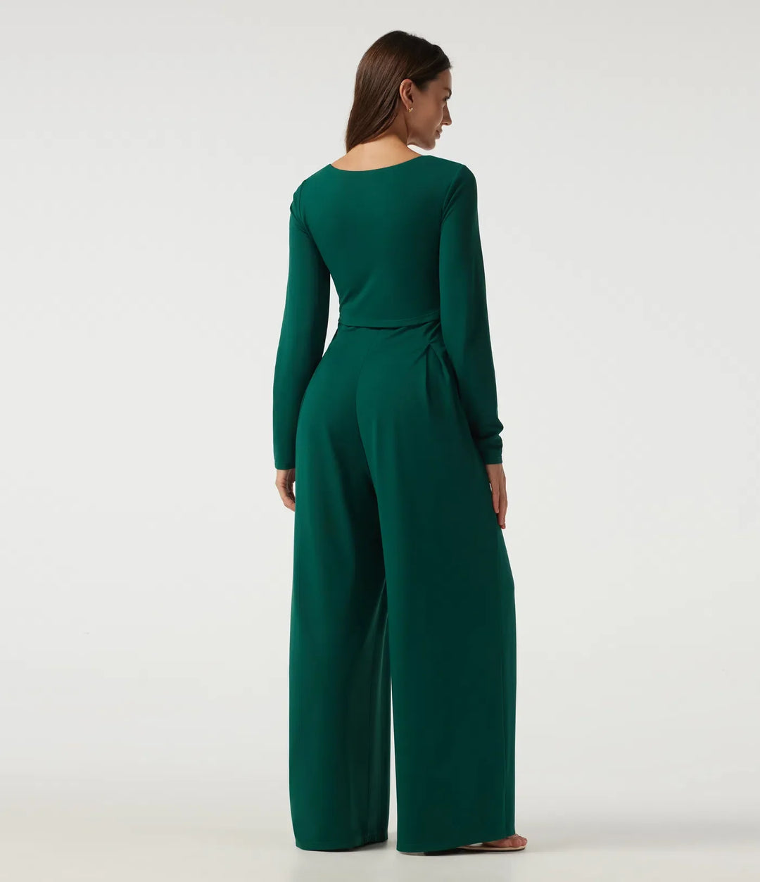 Fyrkantig halsringning långärmad inbyggd BH vida ben vardaglig jumpsuit med fickor-Easy Peezy Edition