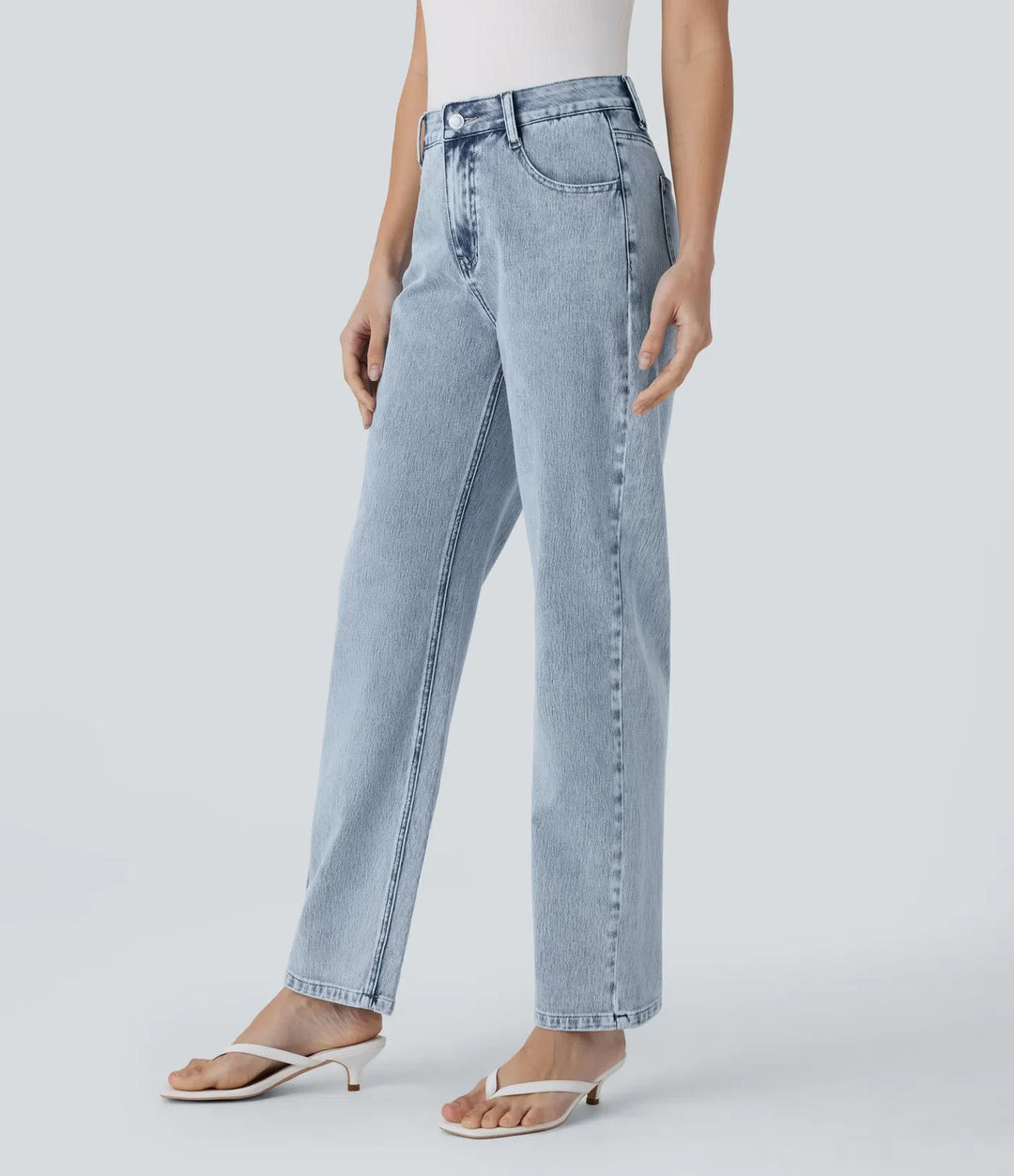 Halara Flex med hög midja dragkedja fickor raka ben vardagsjeans