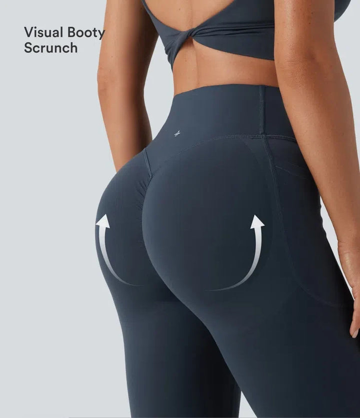 Halara UltraSculpt med hög midja scrunch-effekt rumplyftande magkontroll formande yoga utsvängd leggings med fickor