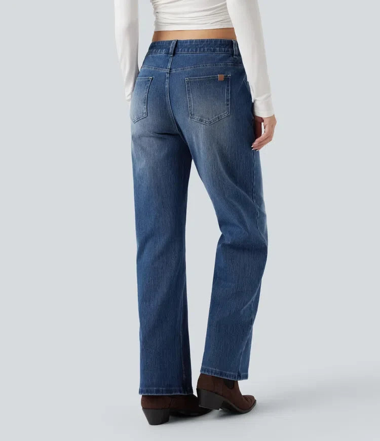 Halara Flex asymmetrisk med låg midja raka ben vardagsjeans med fickor