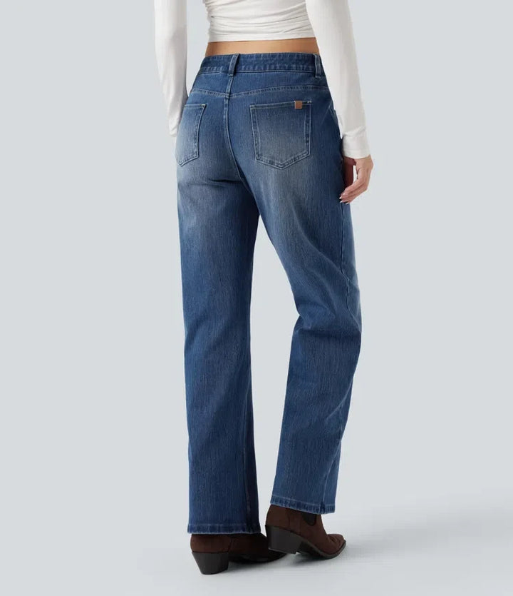 Lyckera Flex asymmetrisk låg midja raka ben vardagsjeans med fickor