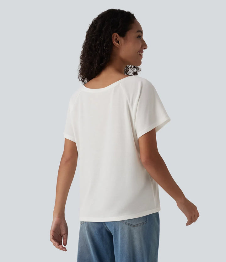 V-ringning raglan kortärmad avslappnad T-shirt för vardag