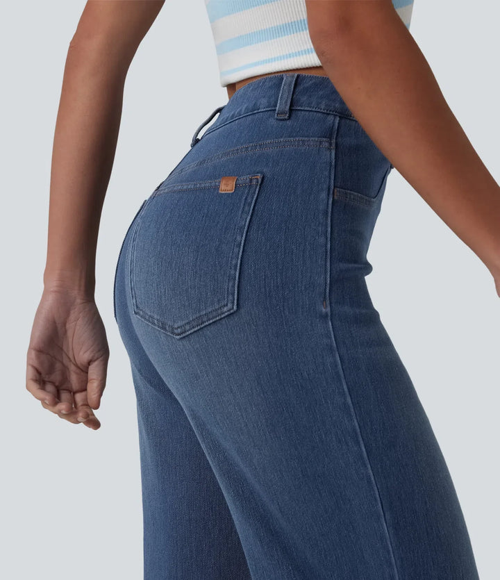 Halara Flex med hög midja formad lyft design raka ben vardagsjeans med fickor