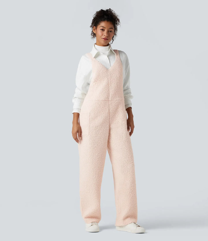 V-ringad vardaglig teddy overall med fickor