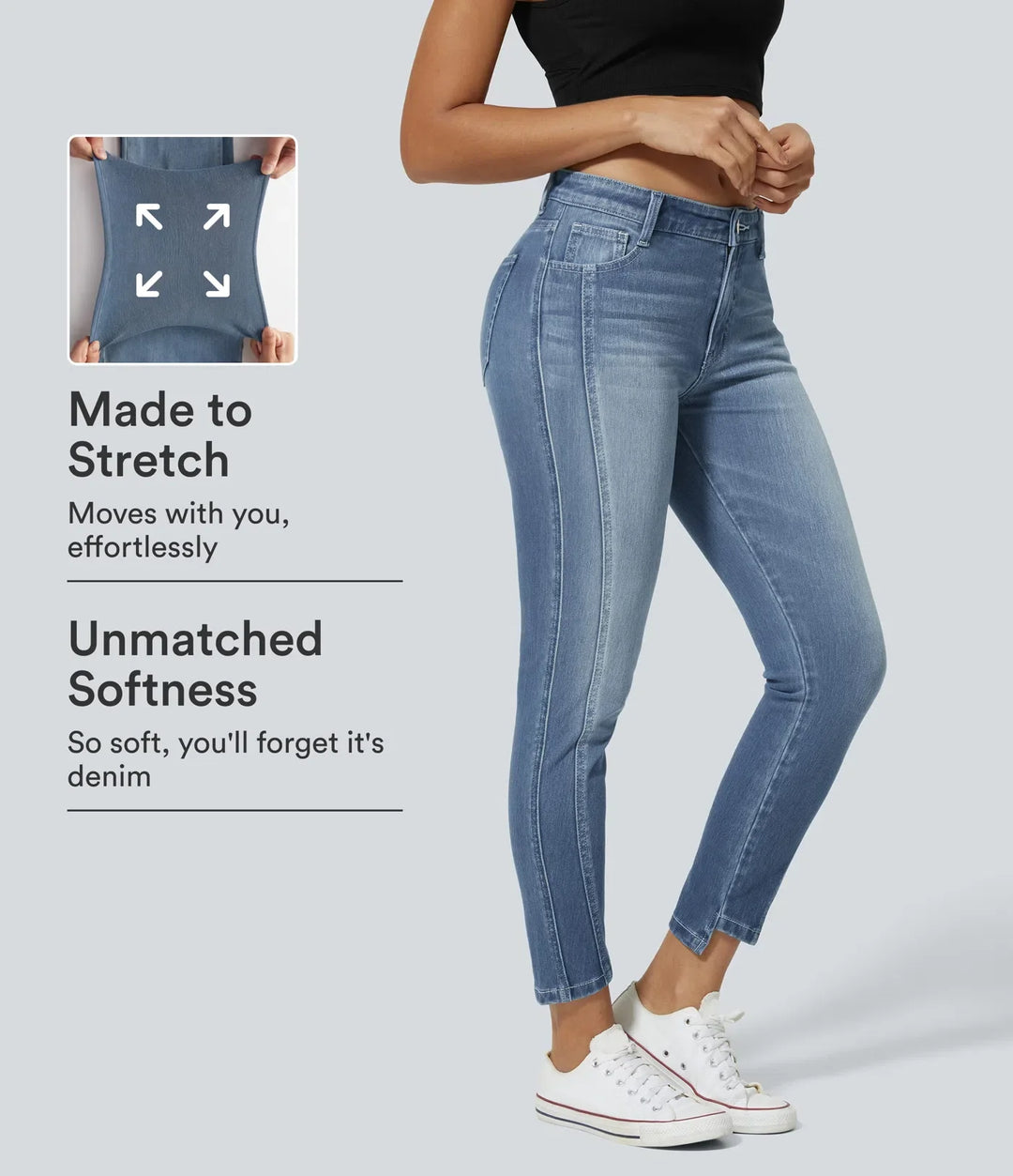 Halara Flex med låg till medelhög midja dragkedja fickor för vardag smal jeans