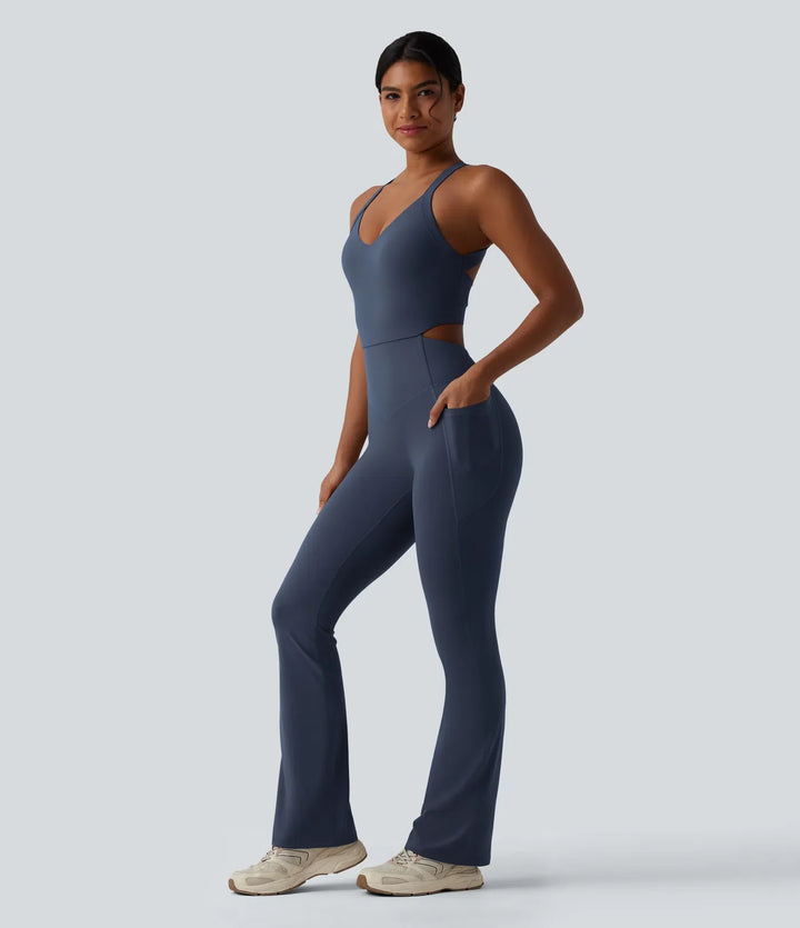 Lyckera UltraSculpt magkontroll bootcut träning jumpsuit med fickor-Easy Peezy Edition