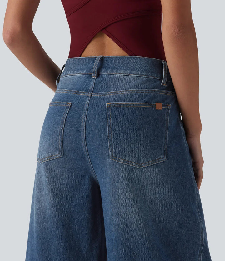 Halara Flex med låg midja dragkedja fickor ballongformade ben vardagsjeans