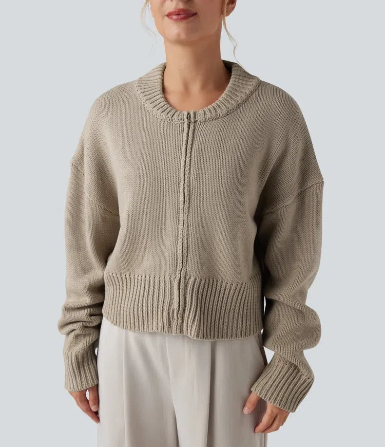 Långärmad dragkedjegylf vardaglig bomber cardigan