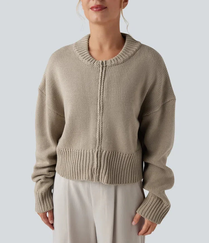 Långärmad dragkedjegylf vardaglig bomber cardigan