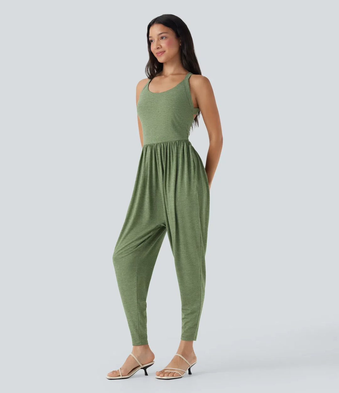 Inbyggd BH harem vardaglig jumpsuit med fickor-Easy Peezy Edition