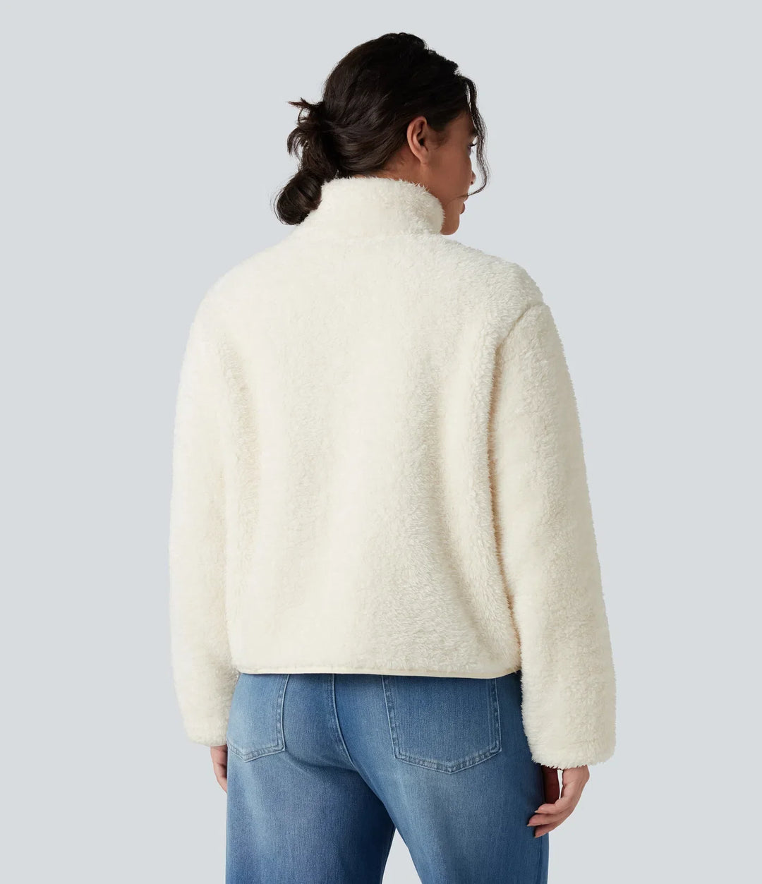 Ståkrage långärmad vardaglig sherpajacka med fickor